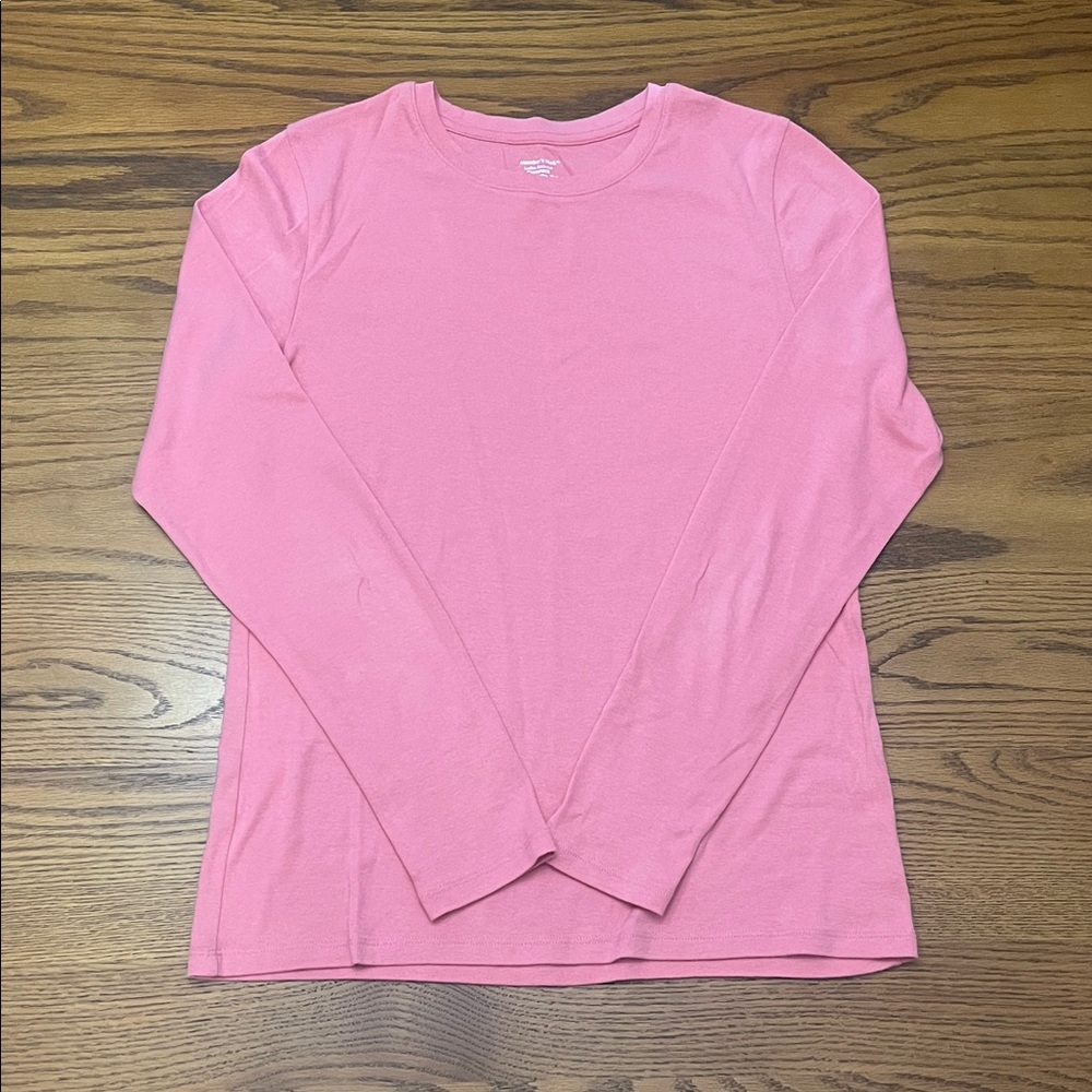 Ladies Essential Long Sleeve Pink Crewneck Top